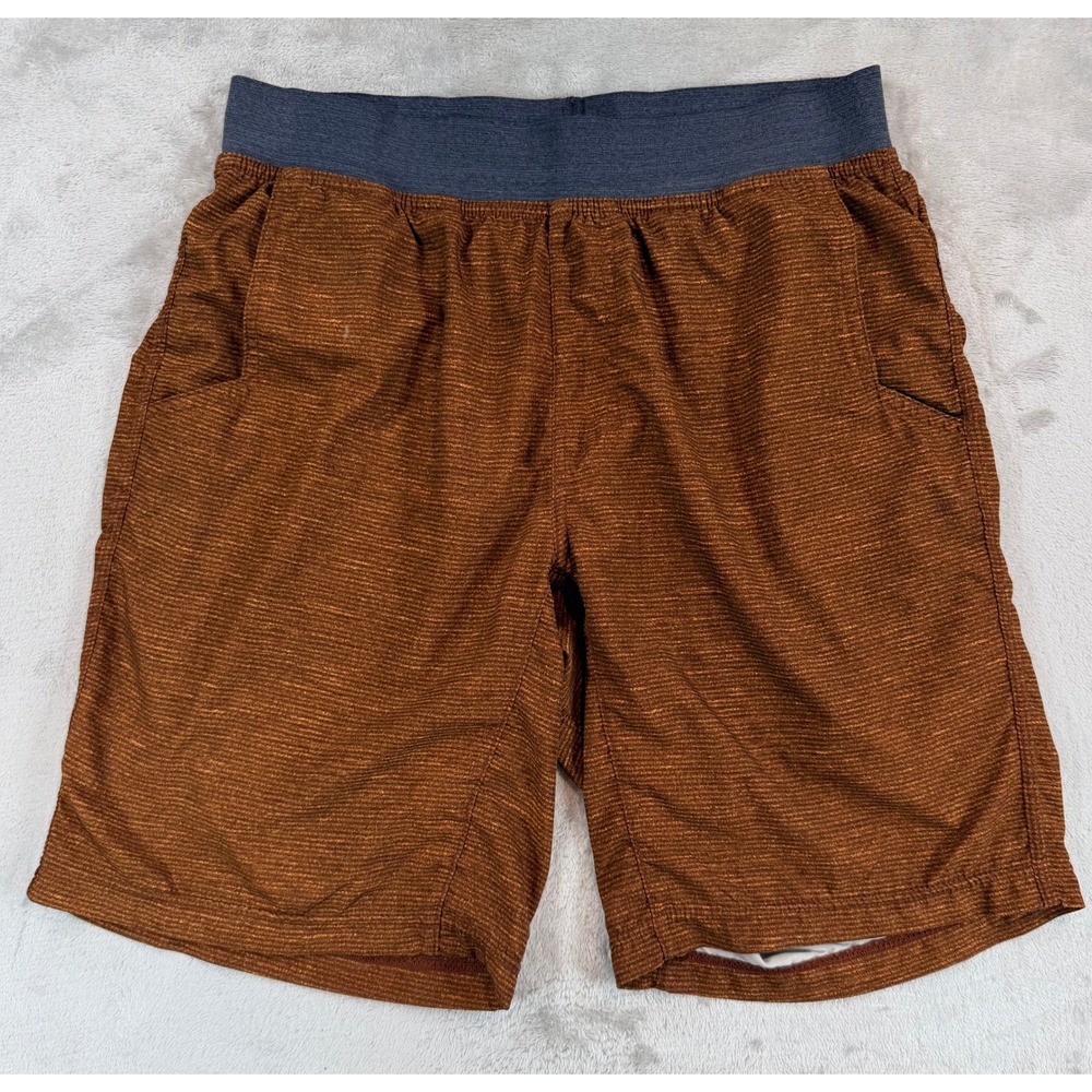 PrAna Mens Mojo 9" Inseam Shorts Brown Rust Striped Athletic Hiking Small‎